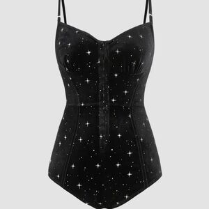 Cider Black Velvet Star Bodysuit